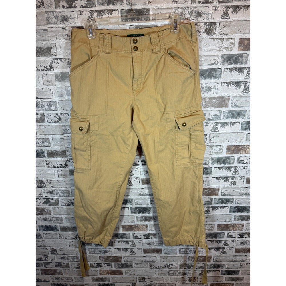 Lauren Ralph Lauren Cargo Pants Womens 8 Tan Excellent Cropped Cotton Utility